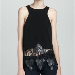 Stylestalker Faux-Leather Lace Trim Tank